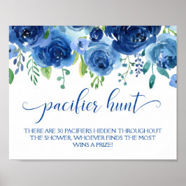 Blommigt Blue Boy Nappar Hunt Baby Shower Game Poster