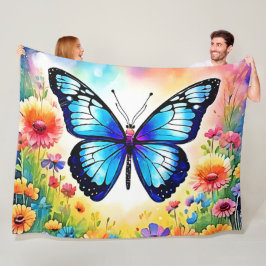 Blommigt Blue Butterfly Art Fleecefilt