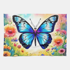 Blommigt Blue Butterfly Art Kökshandduk