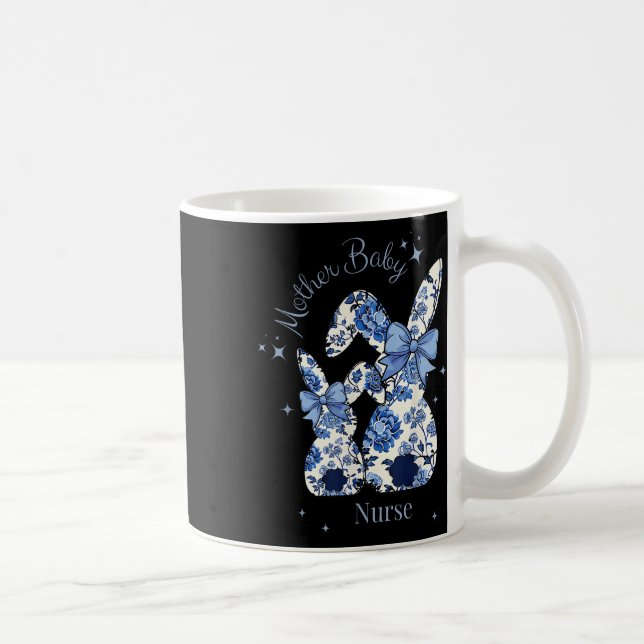 Blommigt Blue Coquette Bow Bunny Påsk Mor Baby Kaffemugg (Höger)