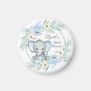 Blommigt blue Elephant Baby Shower Magnet