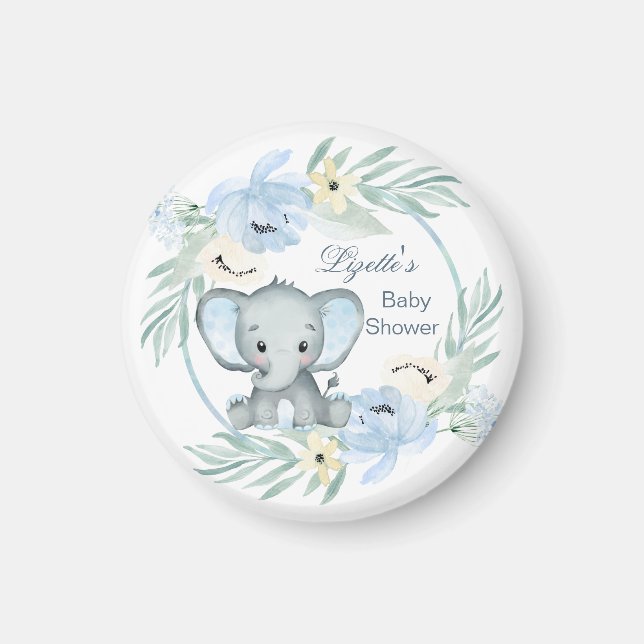 Blommigt blue Elephant Baby Shower Magnet (Framsidan)