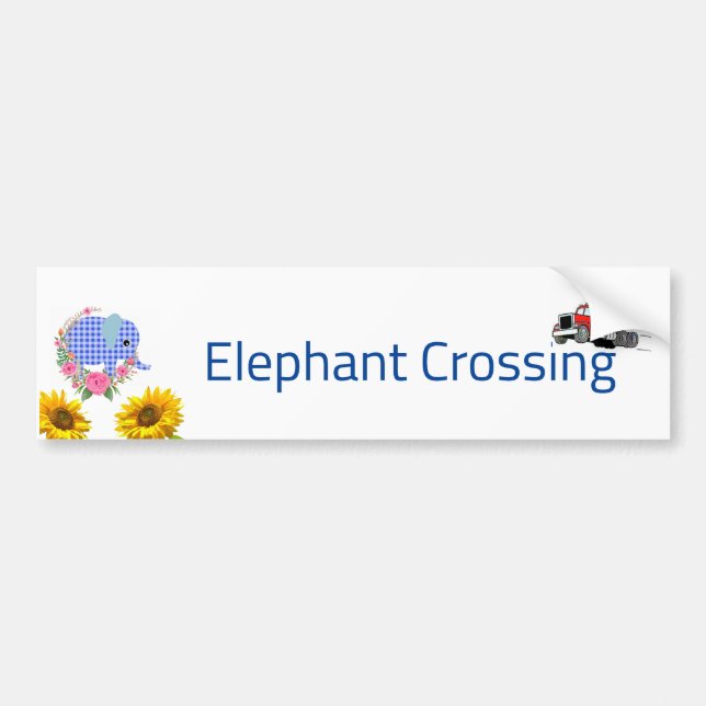 Blommigt Blue Elephant Crossing Bumper Sticker Bildekal (Framsidan)