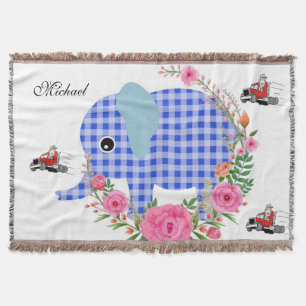 Blommigt Blue Elephant Throw Blanket Filt