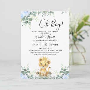 Blommigt Blue Eucalyptus Lejon Kung Baby Shower Inbjudningar