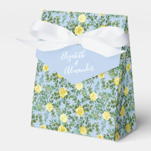 Blommigt Blue för Vintagen gul ros Bröllop Presentaskar