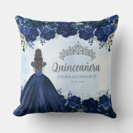 Blommigt Blue Grått Princess Tiara Quinceanera Kudde