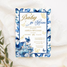 Blommigt Blue Guld Butterfly Baby i Bloom Shower