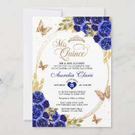 Blommigt Blue Guld Tiara Butterfly Mis Quinceañera Inbjudningar
