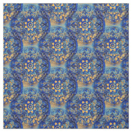 Blommigt Blue Gult Circle Motif Tyg
