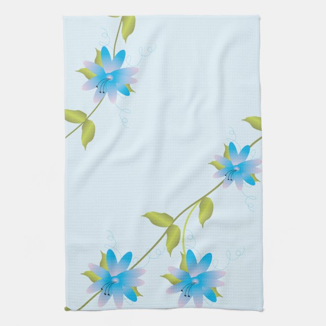 Blommigt Blue Hand-towel Kökshandduk (Vertikal)