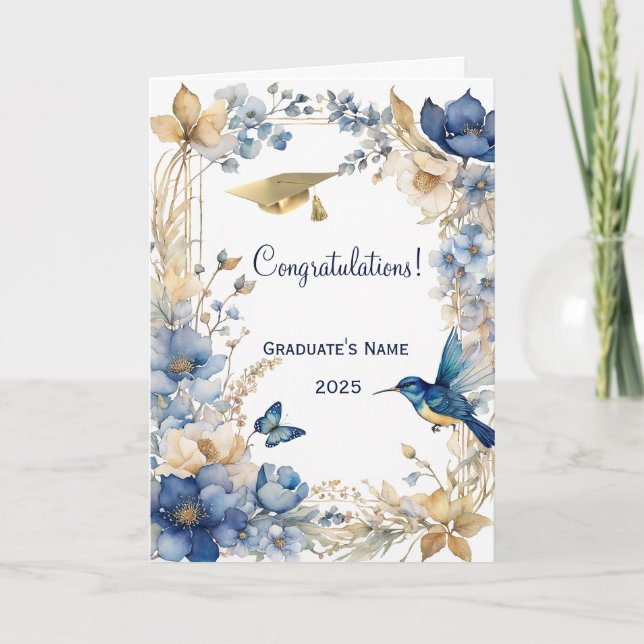 Blommigt Blue Hummingbird Personlig Studenten Kort (Framsida)