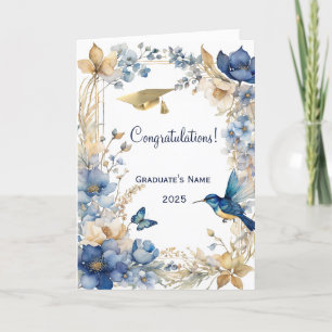 Blommigt Blue Hummingbird Personlig Studenten Kort