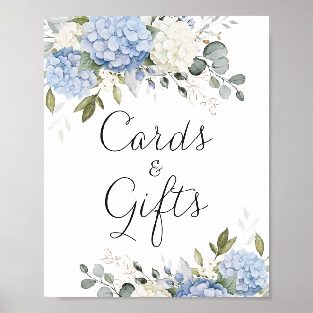 Blommigt Blue Hydrangea Greenery Bröllopskort Gift Poster (Framsidan)