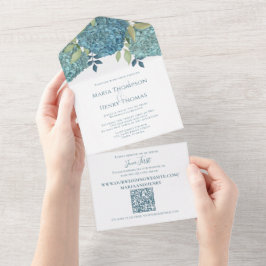 Blommigt Blue Hydrangea QR-kod Gäst adresserad