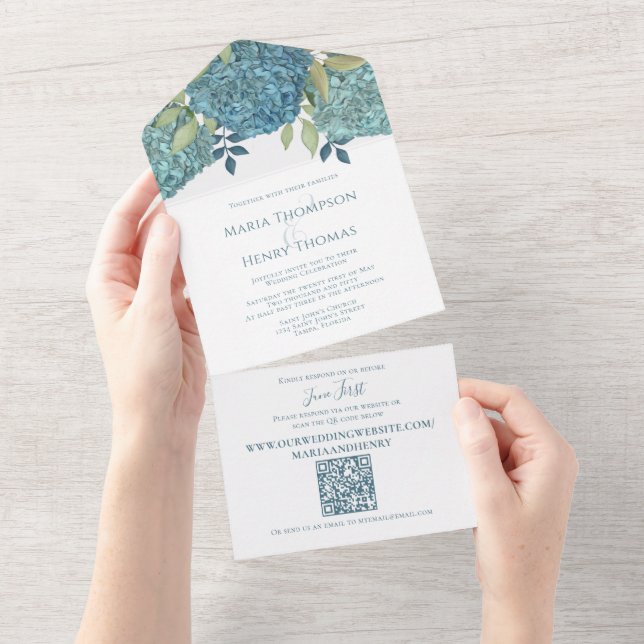Blommigt Blue Hydrangea QR-kod Gäst adresserad (Tearaway)