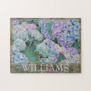 Blommigt Blue Hydrangea Summer Flowers Monogram Na Pussel