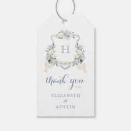 Blommigt Blue Hydrangea Vapensköld Bröllop Tack Presentetikett