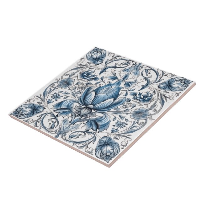 Blommigt Blue Indigo Azulejo Tiles Kakelplatta (Sidan)
