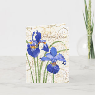 Blommigt Blue Iris Guld Damask White Tack Kort