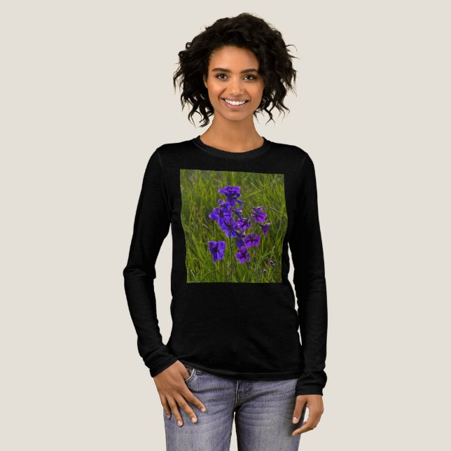 Blommigt Blue Larkspur Flowers T Shirt (Hel framsida)