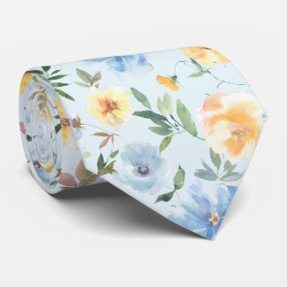 Blommigt Blue och Gula blommor Neck Tie Necktie Slips