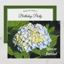 Blommigt Blue och Gult Hydrangea Photo Birthday Inbjudningar