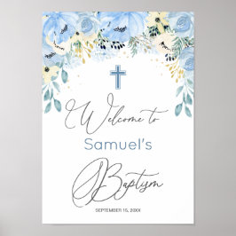 Blommigt Blue Pojke Baptism Poster