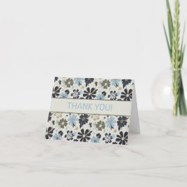 Blommigt Blue Retro Mönster Tack Kort