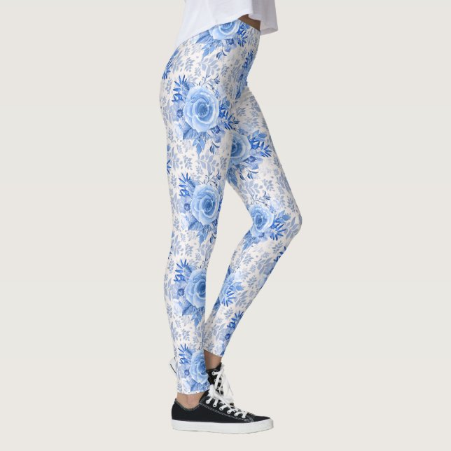Blommigt Blue Ro om vita baljväxter Leggings (Höger)