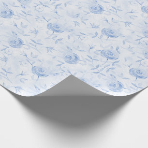 Blommigt Blue Rosor Elegant Damask Wedding Presentpapper