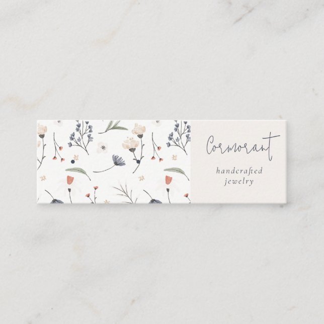 Blommigt Blue Rust Script Earring Stud Ring Holder Mini Visitkort (Framsida)