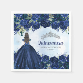 Blommigt Blue Silver Dress Princess Quinceanera Pappersservett