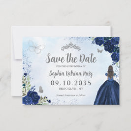Blommigt Blue Silver Princess Tiara Quinceanera Spara Datumet