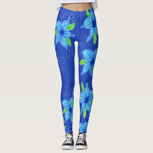 Blommigt Blue Star Leggings (Framsida)