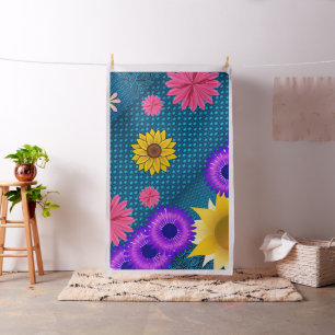 Blommigt Blue Sunblommor Fabric Tyg