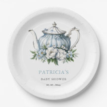 Blommigt Blue Tea Party Boy Shower
