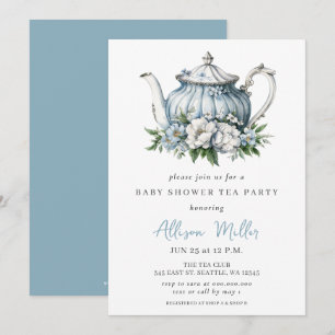 Blommigt Blue Tea Party Boy Shower Inbjudningar