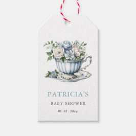 Blommigt Blue Tea Party Boy Shower Presentetikett