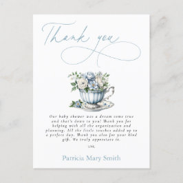 Blommigt Blue Tea Party Boy Shower Tack Vykort