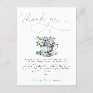 Blommigt Blue Tea Party Boy Shower Tack Vykort