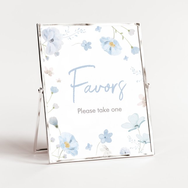 Blommigt Blue Vår Baby i Bloom BabyShower-favorite Poster (Blue Spring Floral Baby in Bloom Baby Shower Favors Sign)