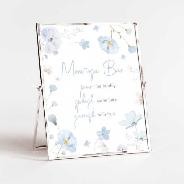 Blommigt Blue Vår Baby i Bloom Mamma Osa Pub Poster (Blue Spring Floral Baby in Bloom Baby Shower Mom Osa Bar Sign)
