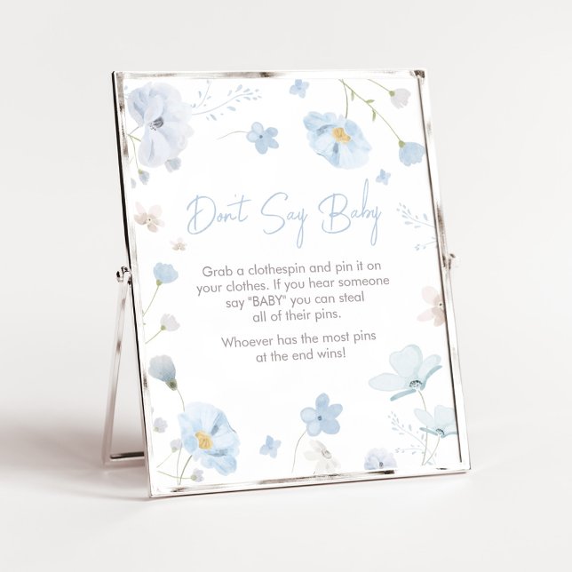 Blommigt Blue Vår Baby i Bloom Säg inte Baby Poster (Blue Spring Floral Baby in Bloom Baby Shower Don't Say Baby Sign)