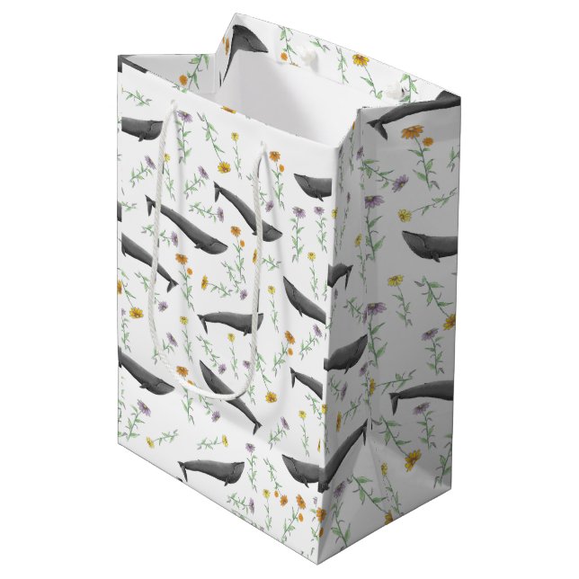 Blommigt Blue Whale Vår Illustration Mönster (Framsidan Vinklad)