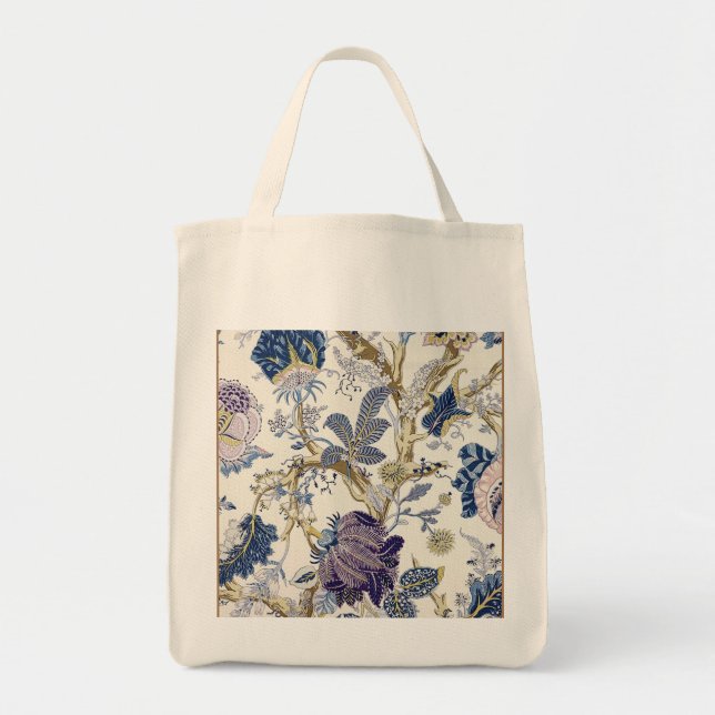 Blommigt Blue White Decorative Tote Bag Tygkasse (Framsidan)