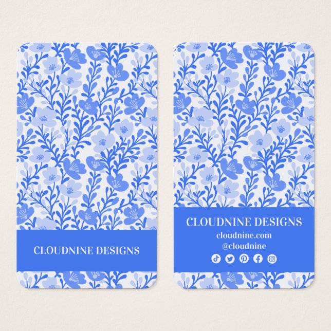Blommigt Blue White Earring Jewelry Visning Card Visitkort (Framsida & baksida)