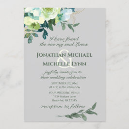 Blommigt Blue White Guld Turcos Christian Bröllop Inbjudningar