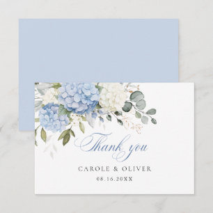 Blommigt Blue White Hydrangea Greenery Bröllop Tack Kort