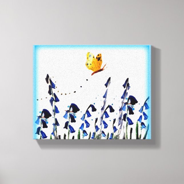 Blommigt Bluebells Gult Butterfly Canvastryck (Framsida)